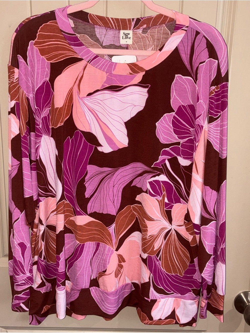 Sew In Love Floral Long Sleeve Top - Pink & Brown & Purple